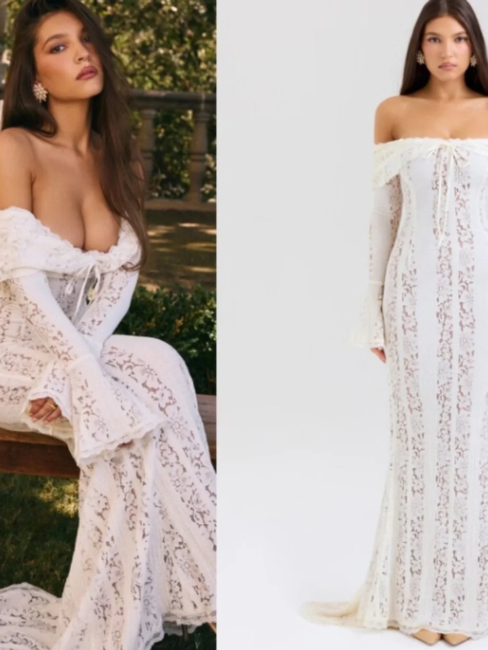 belle vintage cream floral lace off shoulder maxi dress Clothing : Maxi Dresses: 'Belle' Vintage Cream Floral Lace Off Shoulder Maxi Dress